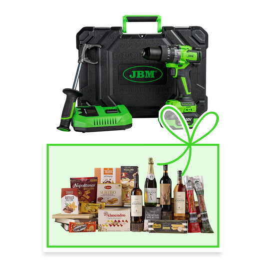 TALADRO PERCUTOR 2 VELOCIDADES A BATERÍA CON MALETÍN + CESTA